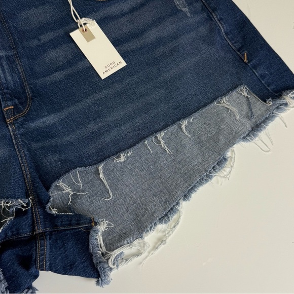 Good American Jean Shorts Good 90s Distressed Frayed Womens 24 Plus Blue NWT - Picture 3 of 11